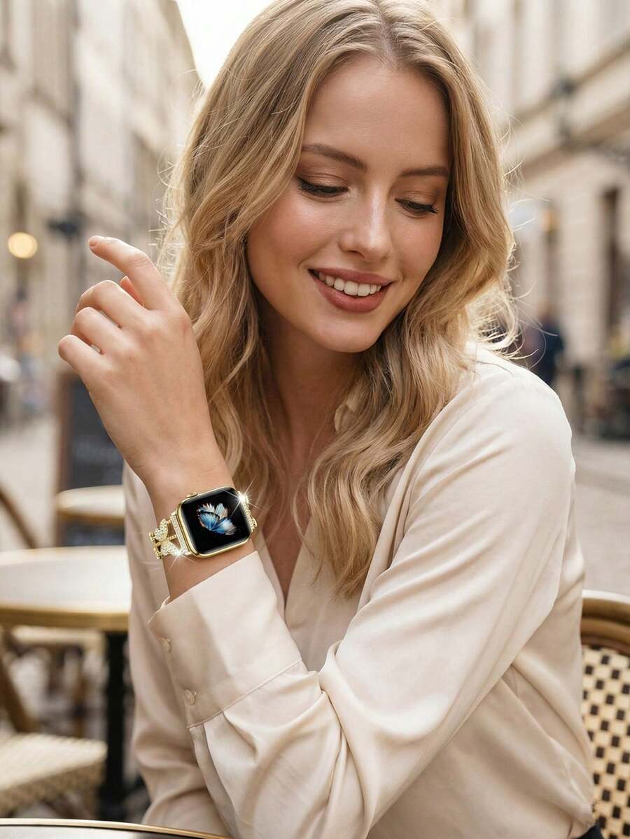 Luksuzna ženska narukvica za sat sa kristalima i leptir motivom, kompatibilna sa Apple Watch 38mm 40mm 41mm 42mm 44mm 45mm 46mm 49mm