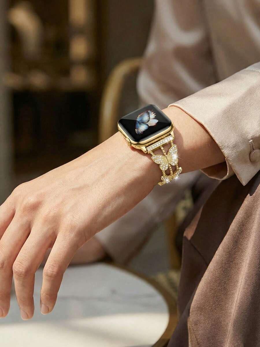 Luksuzna ženska narukvica za sat sa kristalima i leptir motivom, kompatibilna sa Apple Watch 38mm 40mm 41mm 42mm 44mm 45mm 46mm 49mm