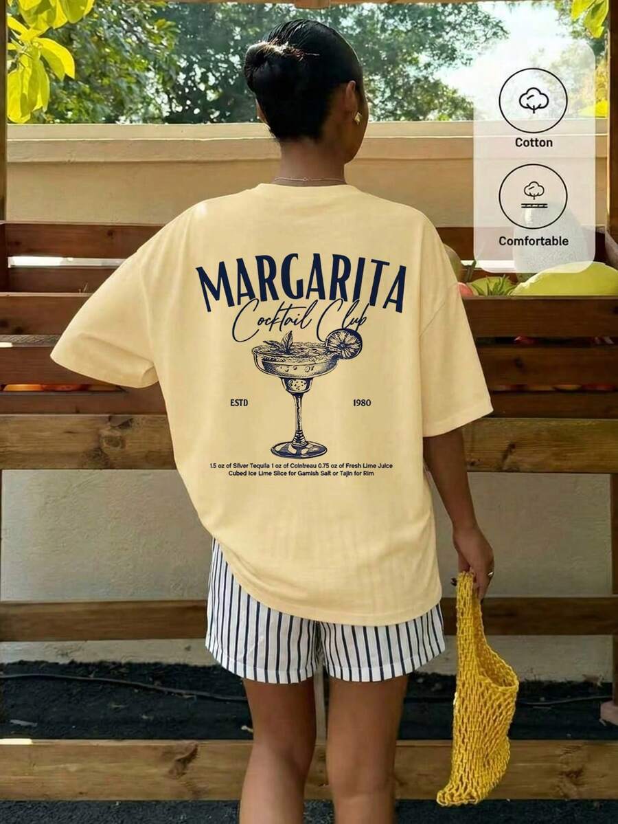 Ženska Letnja Oversized Majica, Margarita Koktel Print