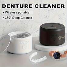 1pc 50Hz Ultrasonic Dental Cleaner, 200ml Denture Cleaning Solution, 3 Modes With Digital Timer, Suitable For Braces, Retainers, Orthodontic Appliances, Toothbrushes, Jewelry Cleaning