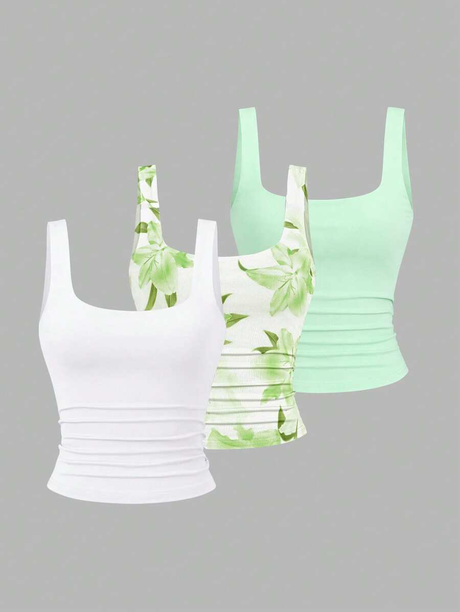 Sweetra Ženska Letnja Majica – Kvadratni Izrez, Nabran Slim Fit Casual Top