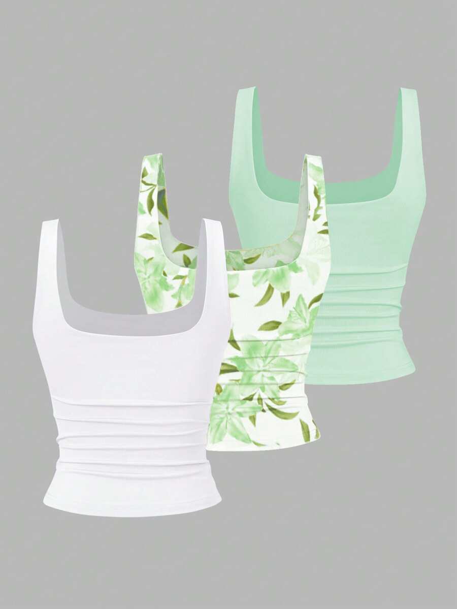 Sweetra Ženska Letnja Majica – Kvadratni Izrez, Nabran Slim Fit Casual Top