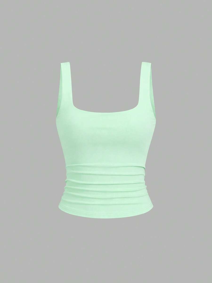 Sweetra Ženska Letnja Majica – Kvadratni Izrez, Nabran Slim Fit Casual Top