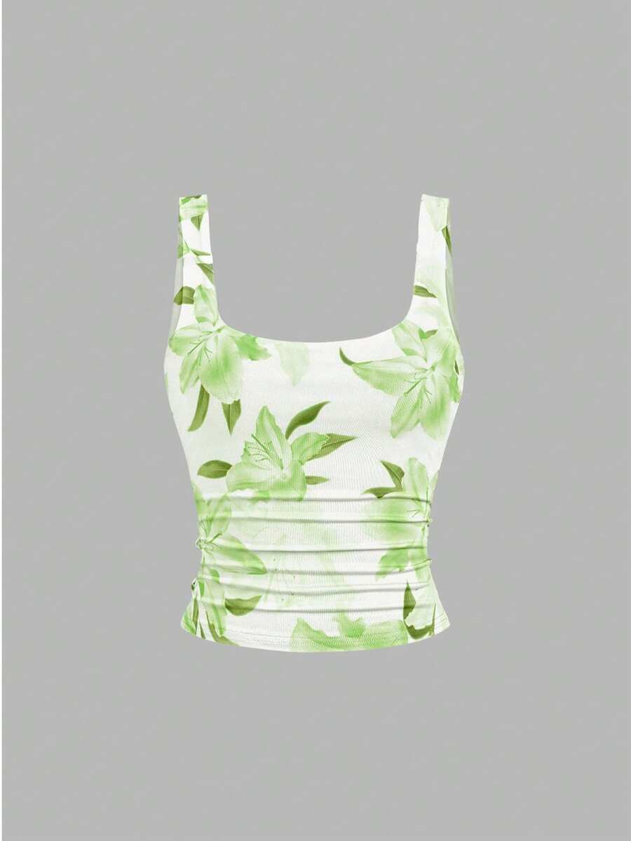 Sweetra Ženska Letnja Majica – Kvadratni Izrez, Nabran Slim Fit Casual Top