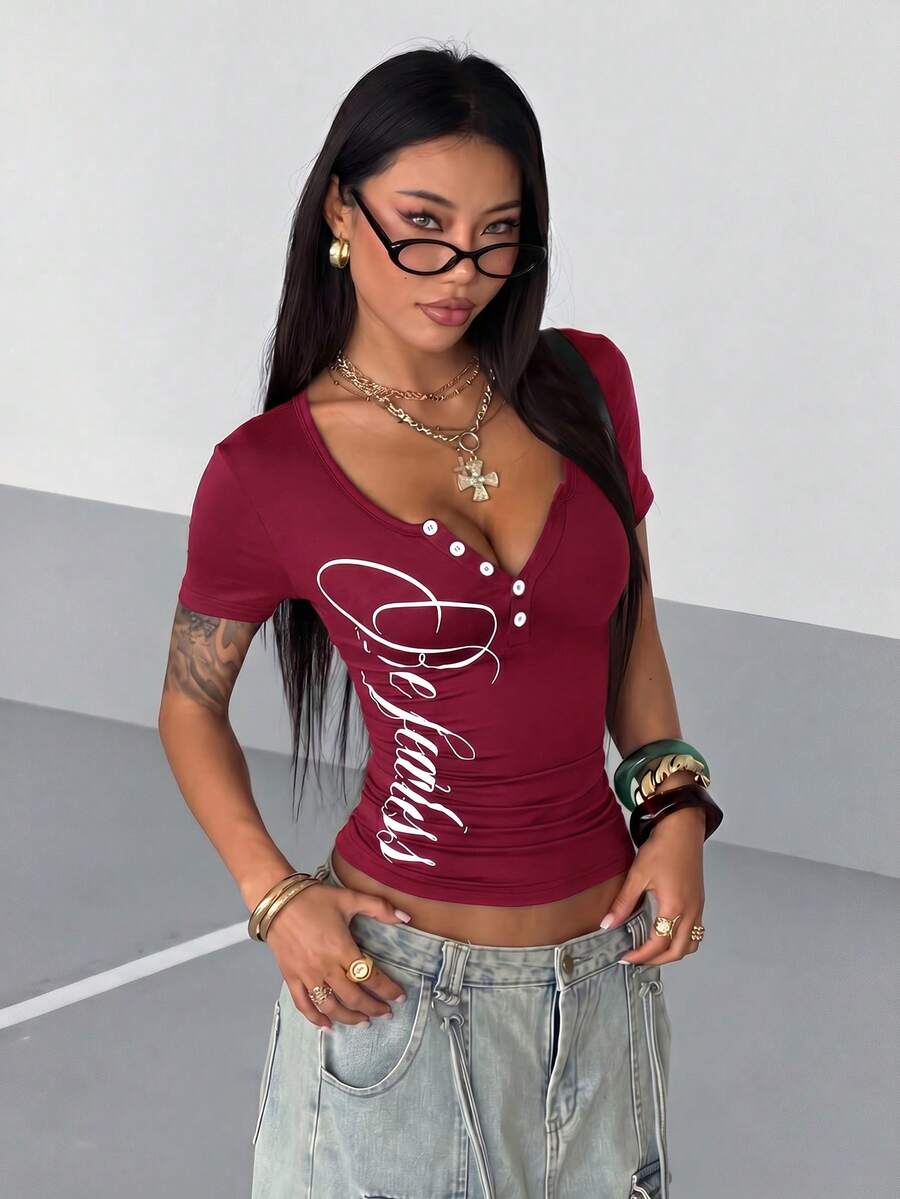 StreetHx Ženski Henley Crop Top