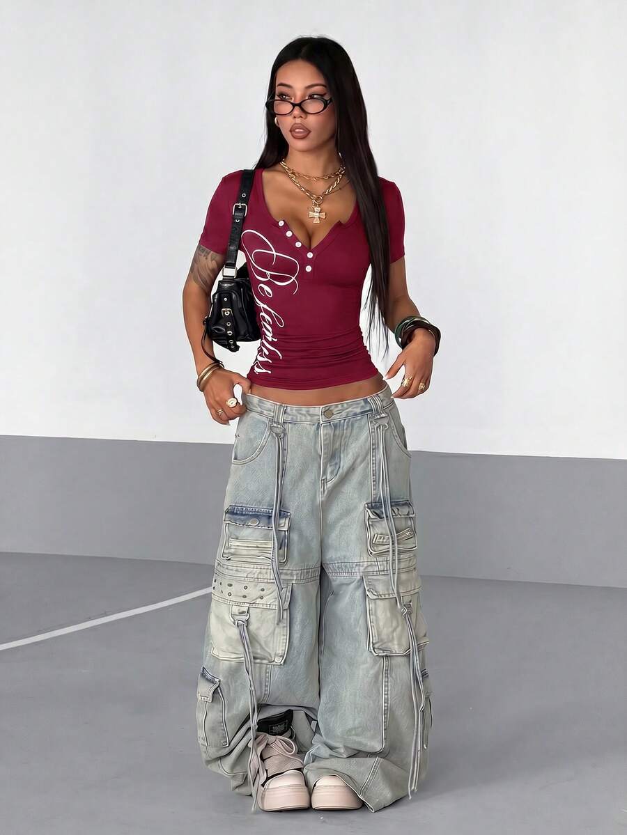 StreetHx Ženski Henley Crop Top