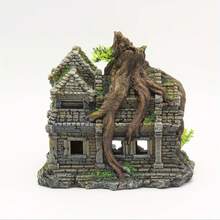 Resin Ancient Castle Ruins Aquarium Ornament, Fish Tank Hideout With Tree Roots & Plants, Decorative Shelter For Betta Fish, Shrimp & Reptiles