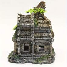 Resin Ancient Castle Ruins Aquarium Ornament, Fish Tank Hideout With Tree Roots & Plants, Decorative Shelter For Betta Fish, Shrimp & Reptiles