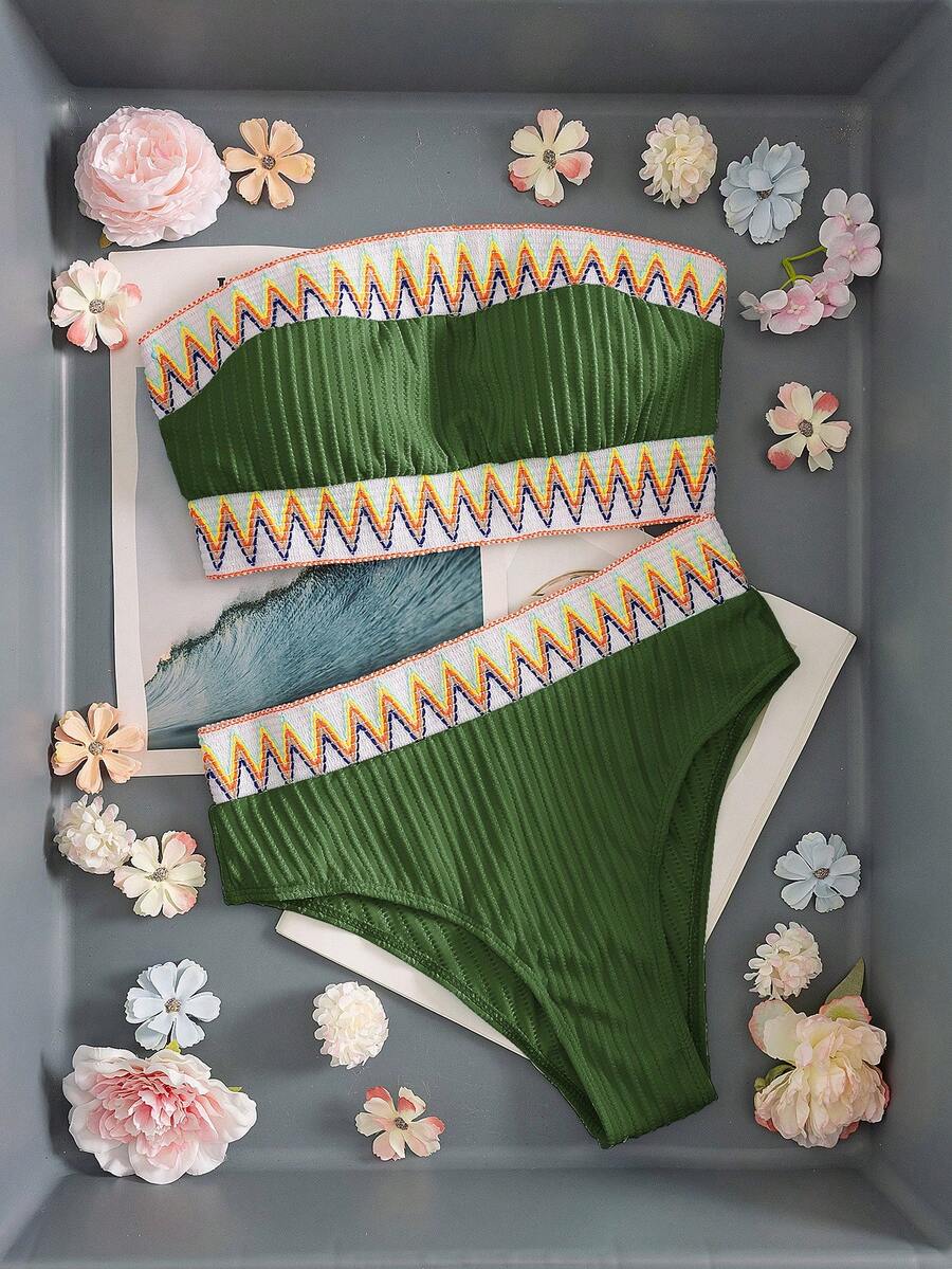Ženski Patchwork Bandeau Bikini Set