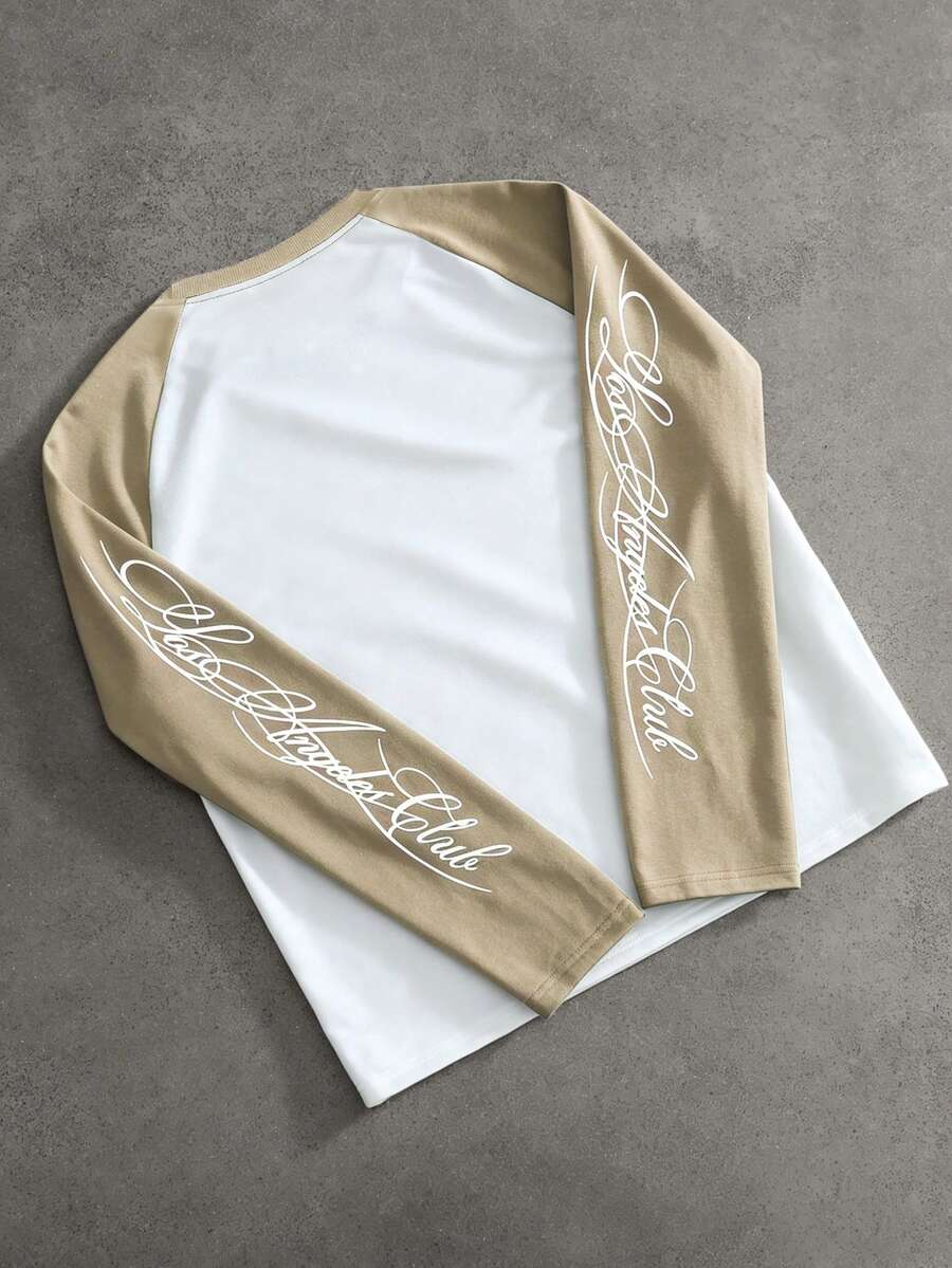Muška majica dugih rukava sa okruglim izrezom, raglan rukavi, ručno pisani engleski print