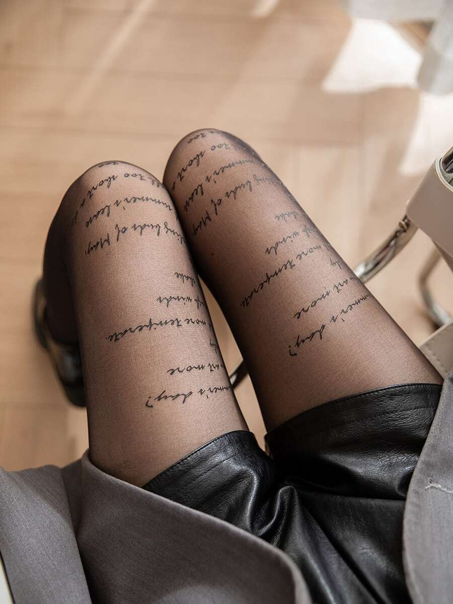 1 kom novih modnih seksi crnih čarapa sa printom engleskih slova