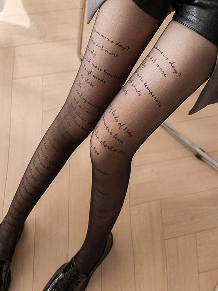 1 kom novih modnih seksi crnih čarapa sa printom engleskih slova