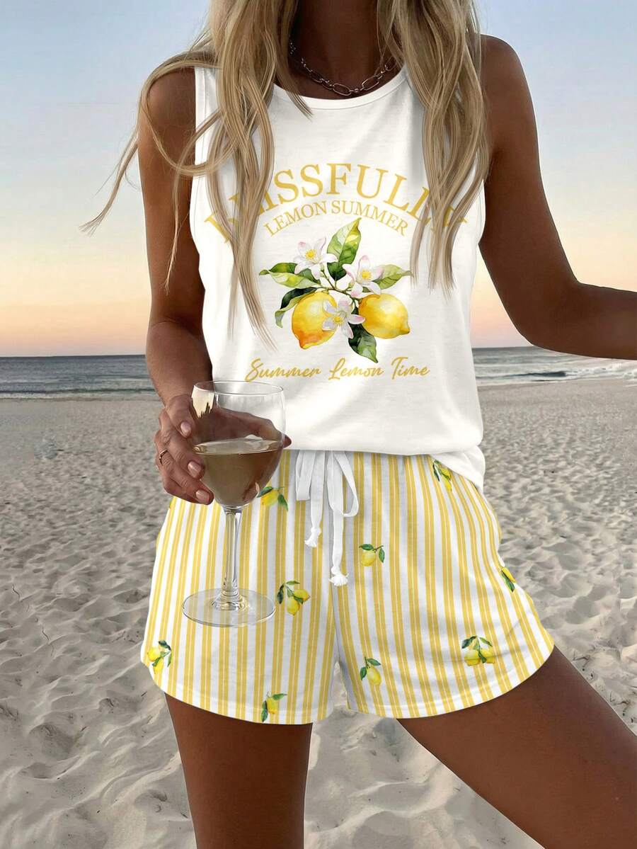 Ženski  Set Letnji Casual Top sa Okruglim Izrezom i Šorts