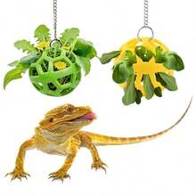3pcs Reptile Feeding Ball Toy, Hanging Veggie Treat Feeder For Bearded Dragon, Interactive Enrichment Accessory For Lizard, Gecko, Chameleon, Hamster, Habitat Decor To Reduce Mess & Boredom