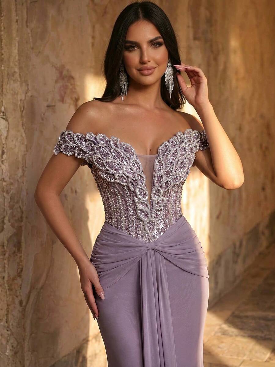 Elegantna luksuzna sirenina haljina za žene sa spuštenim ramenima
