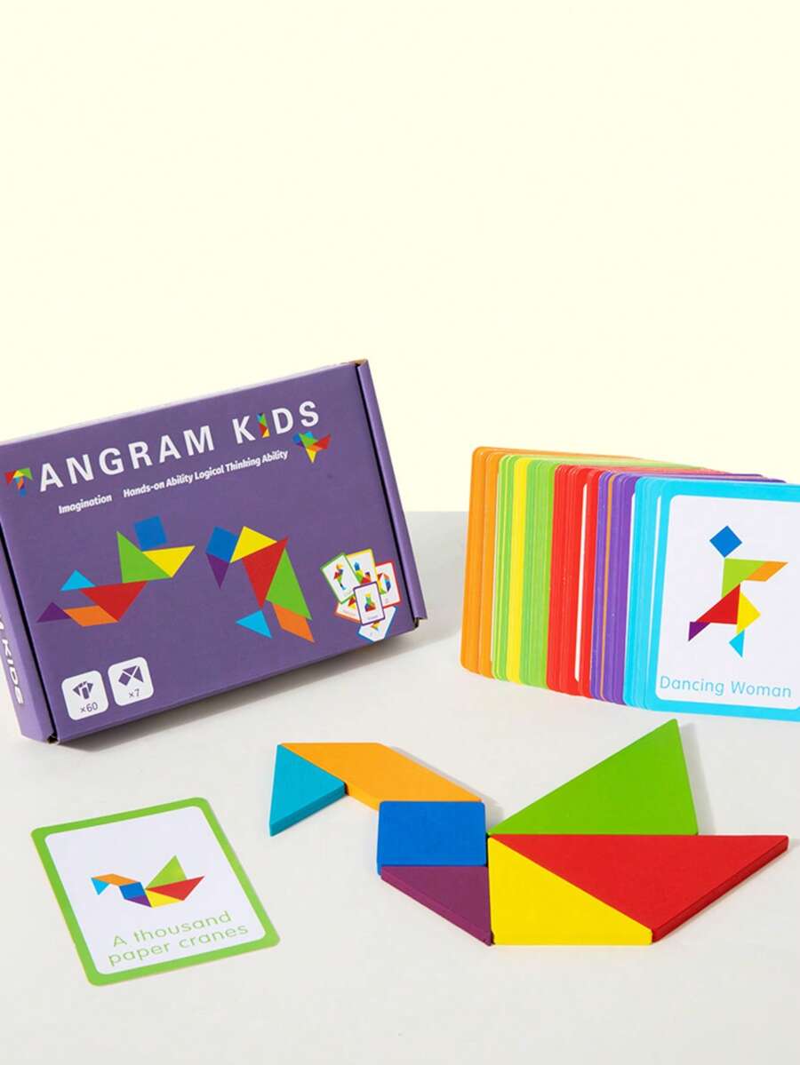 Dečja kreativna drvena tangram slagalica sa dvostranim karticama sa uzorcima