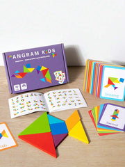 Dečja kreativna drvena tangram slagalica sa dvostranim karticama sa uzorcima