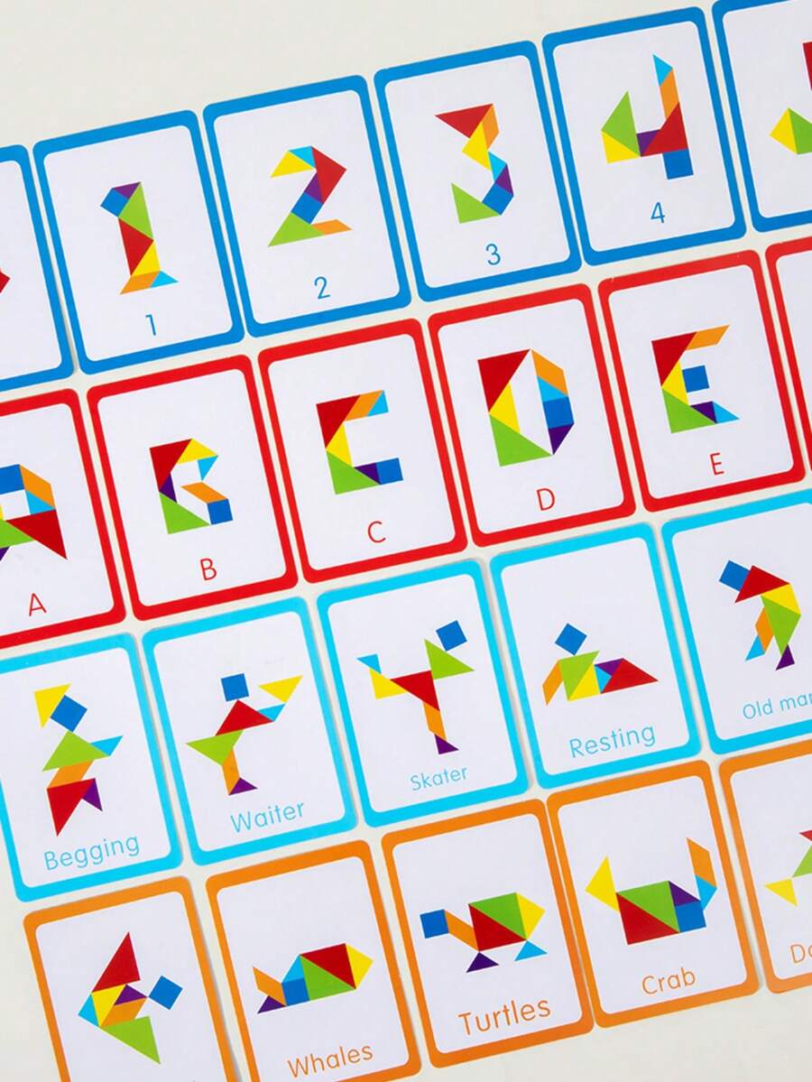 Dečja kreativna drvena tangram slagalica sa dvostranim karticama sa uzorcima