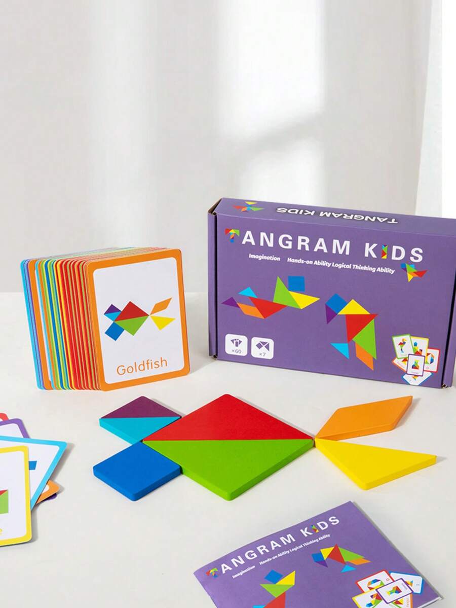 Dečja kreativna drvena tangram slagalica sa dvostranim karticama sa uzorcima