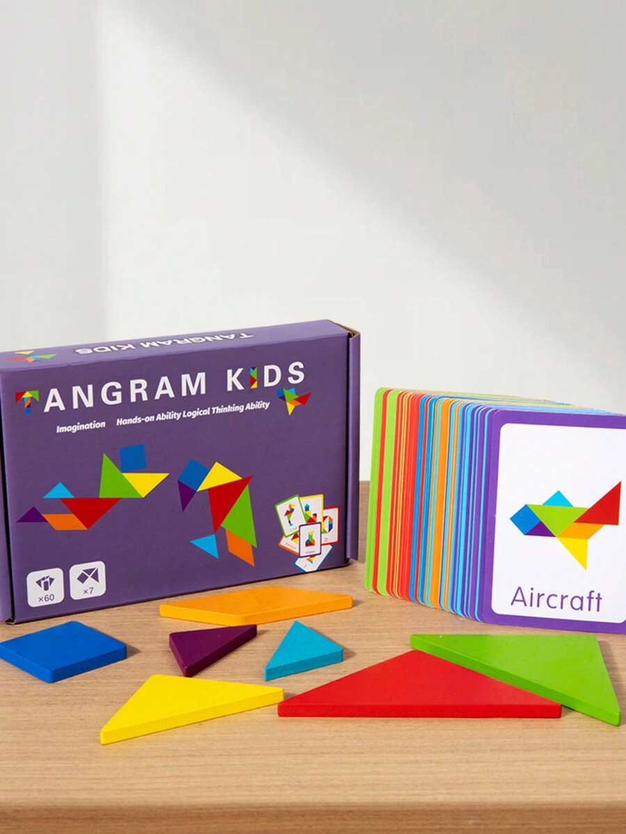 Dečja kreativna drvena tangram slagalica sa dvostranim karticama sa uzorcima