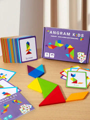 Dečja kreativna drvena tangram slagalica sa dvostranim karticama sa uzorcima