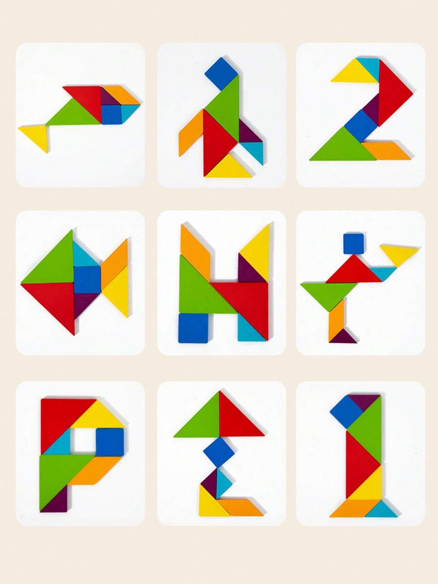 Dečja kreativna drvena tangram slagalica sa dvostranim karticama sa uzorcima
