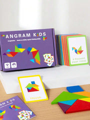 Dečja kreativna drvena tangram slagalica sa dvostranim karticama sa uzorcima