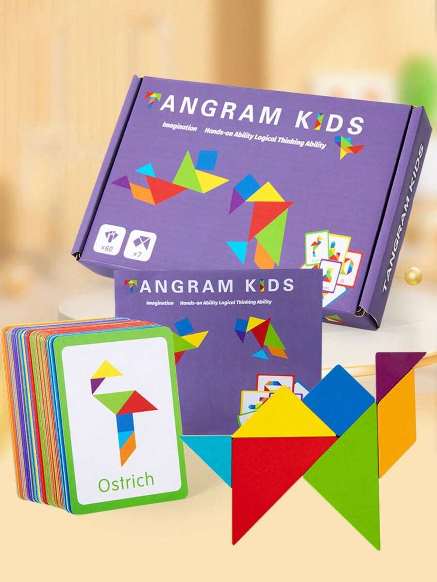 Dečja kreativna drvena tangram slagalica sa dvostranim karticama sa uzorcima