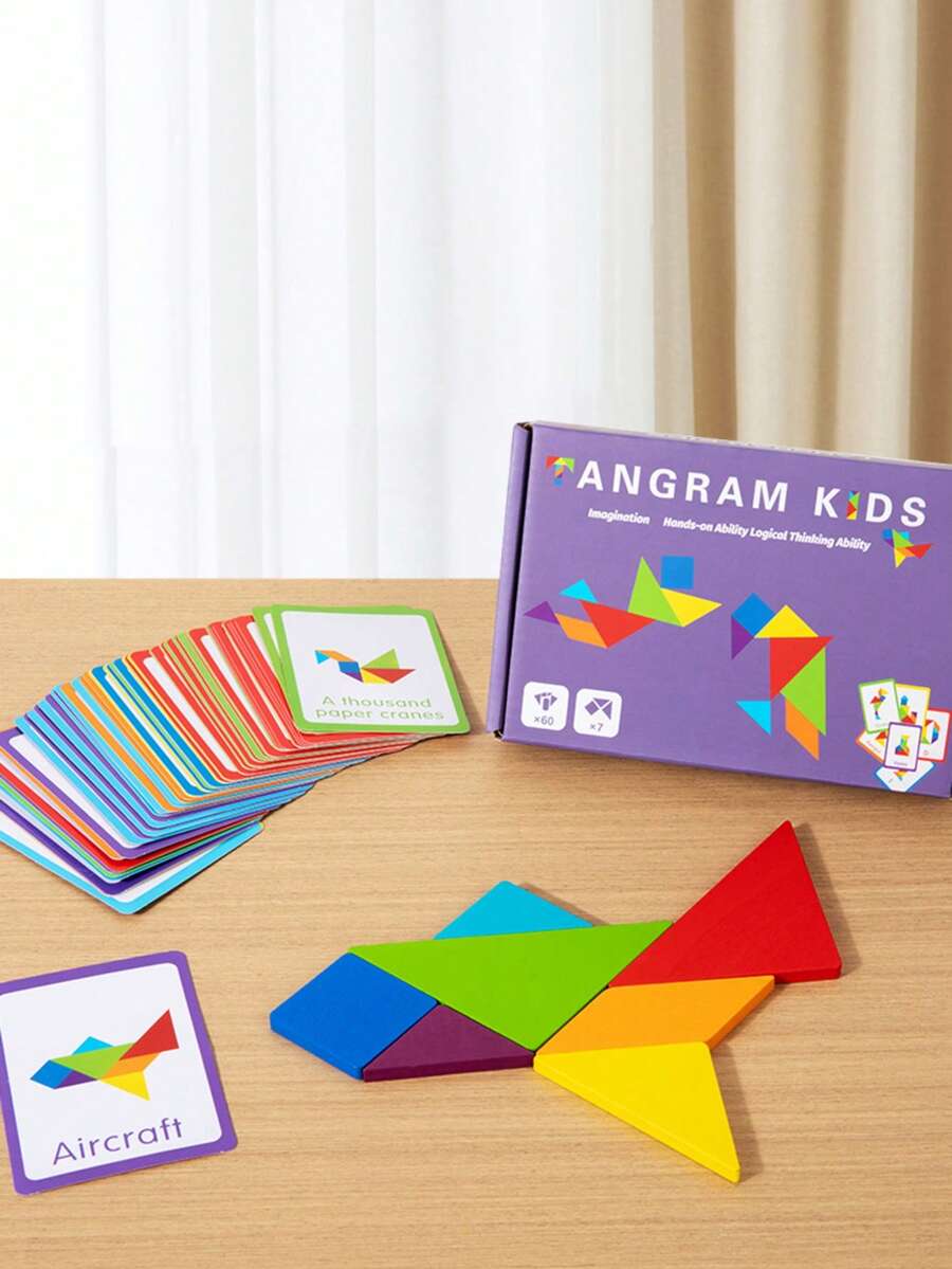 Dečja kreativna drvena tangram slagalica sa dvostranim karticama sa uzorcima