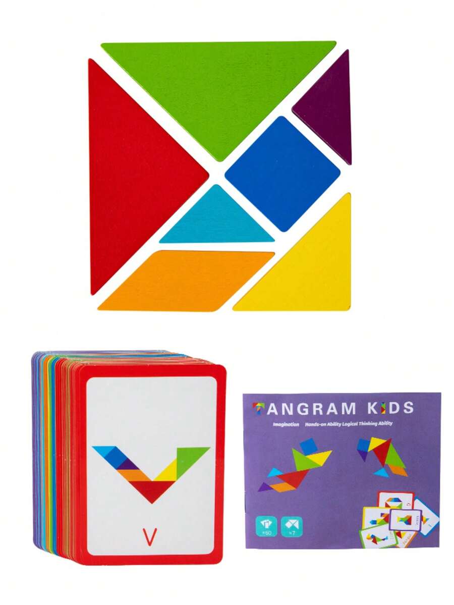 Dečja kreativna drvena tangram slagalica sa dvostranim karticama sa uzorcima