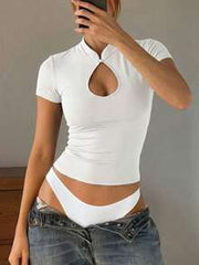 Sexy Solid Color Hollow Out Fitted Crop Top, Summer White