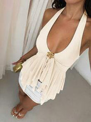 Glamine Mint Green Sheer Mesh Halter Neck Backless Crop Top