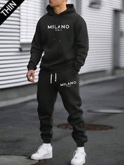 Muški lagani set od tkanine sa duksericom  i pantalonama sa Milano printom