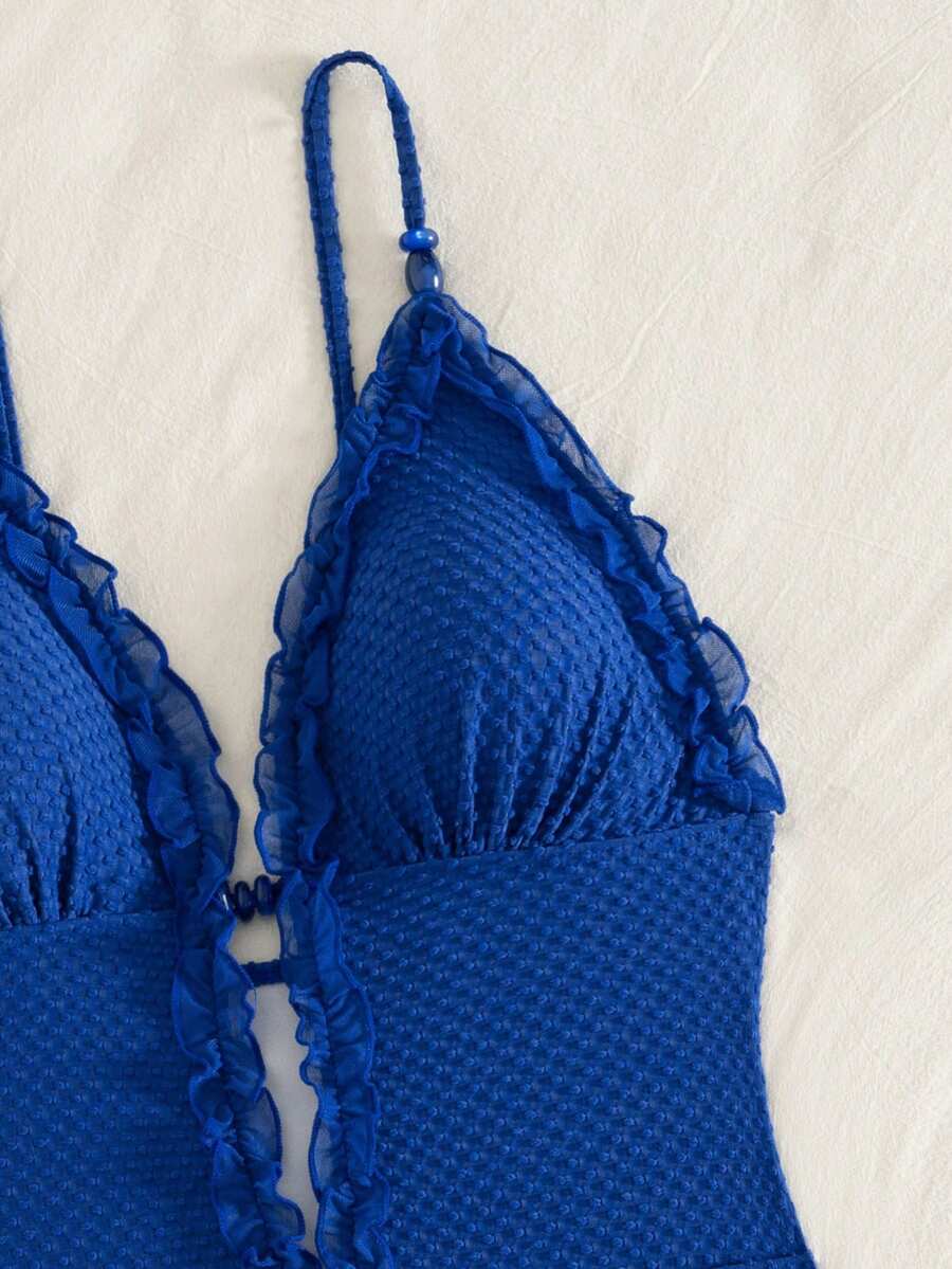 Ruffle Trim Jednodelni Kupaći Kostim Bikini