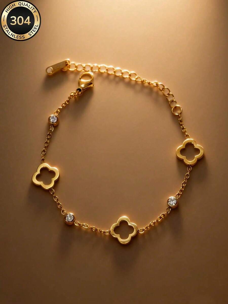 Zlatna ženska narukvica od nerđajućeg čelika sa cvetnim dizajnom