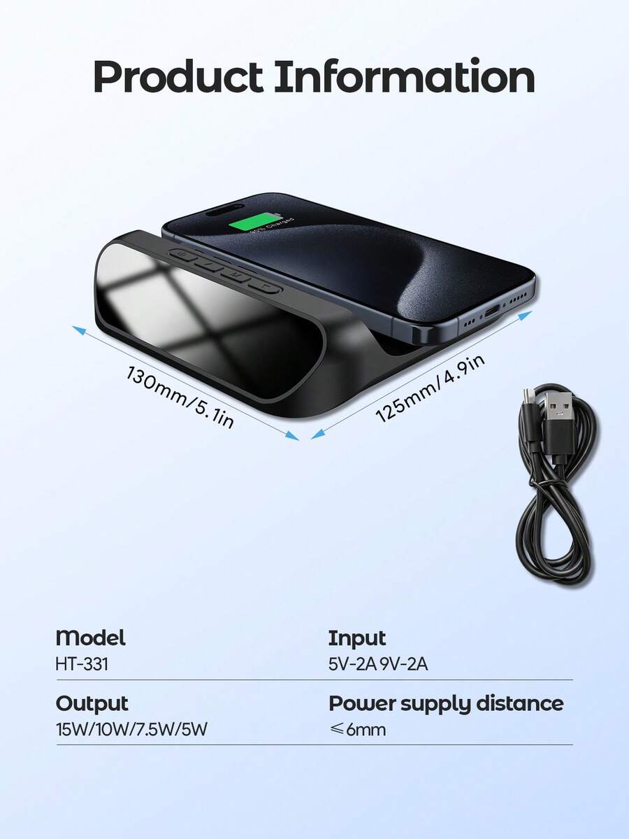 Digitalni sat i alarm za radni sto sa bežičnim punjačem za telefon od 15W - 2-u-1 uređaj za radni sto
