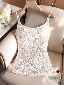 GlowEve Women's Elegant Beige Summer Tea Party Floral Camisole,Spaghetti Strap Fitted Waist Date Commute Minimalist Beachwear Luxury Fashion Top