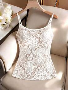 GlowEve Women's Elegant Beige Summer Tea Party Floral Camisole,Spaghetti Strap Fitted Waist Date Commute Minimalist Beachwear Luxury Fashion Top