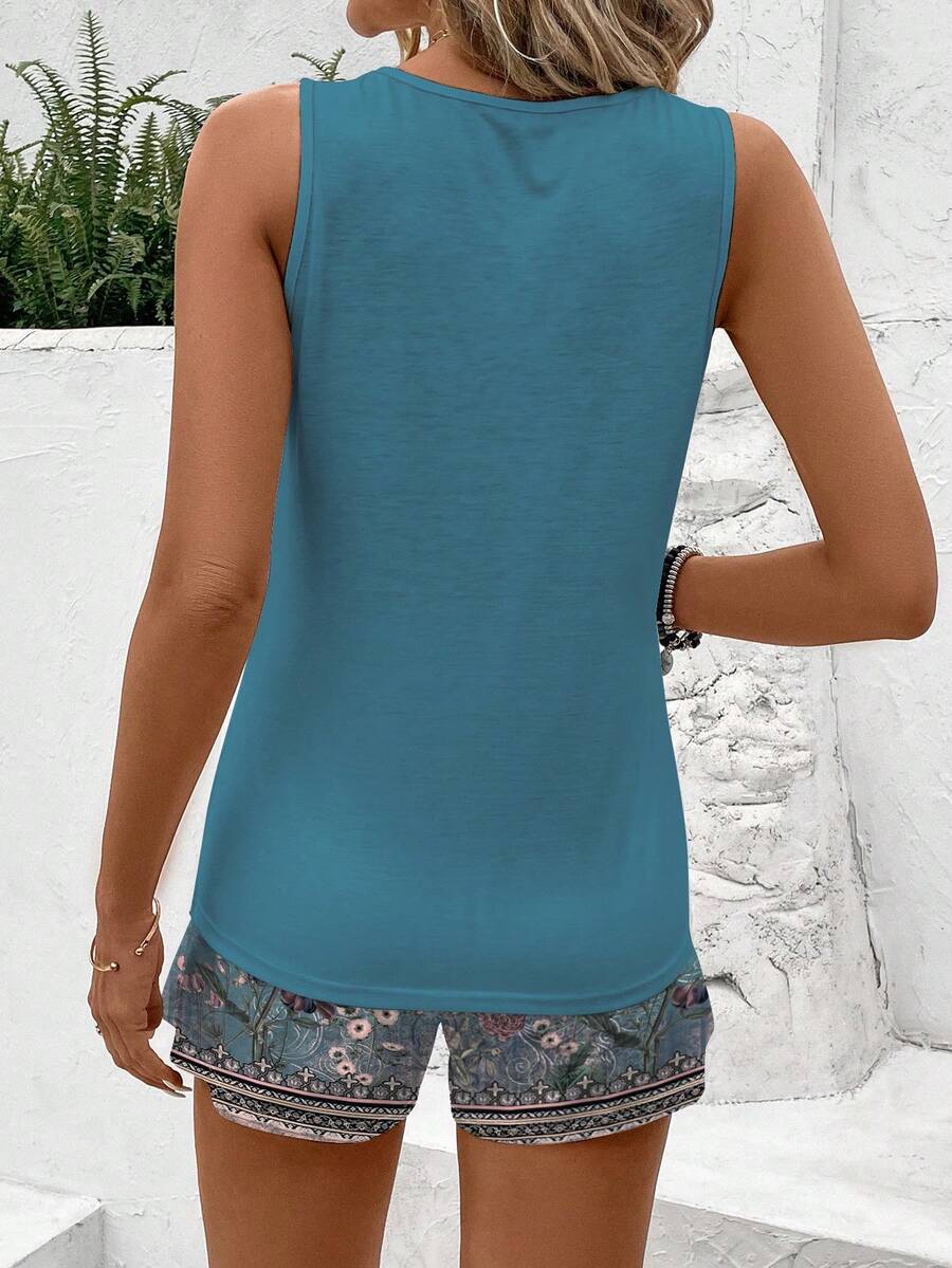 Ženski  Set Letnji Casual Top sa Okruglim Izrezom i Šorts