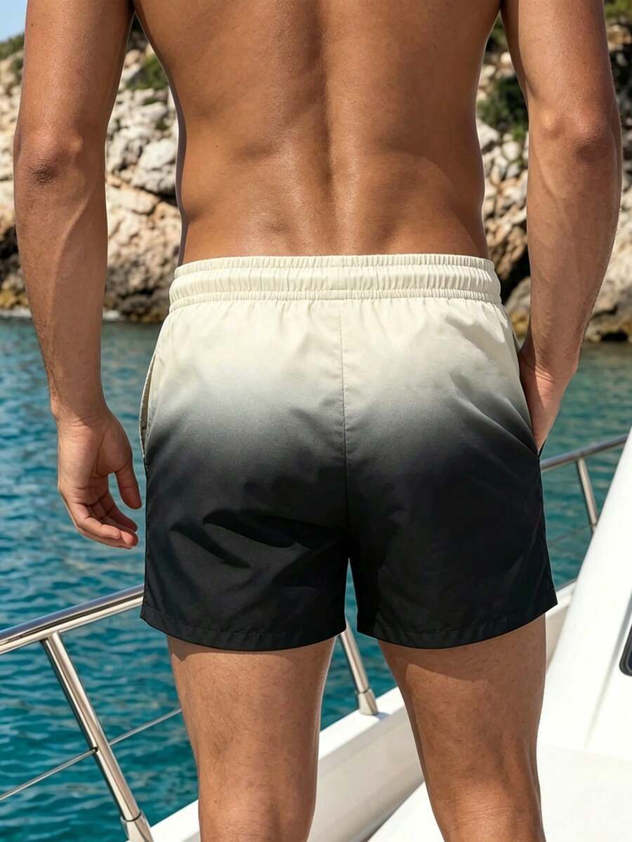 Muški šorts za plažu sa ombre efektom, perticom za struk i džepovima