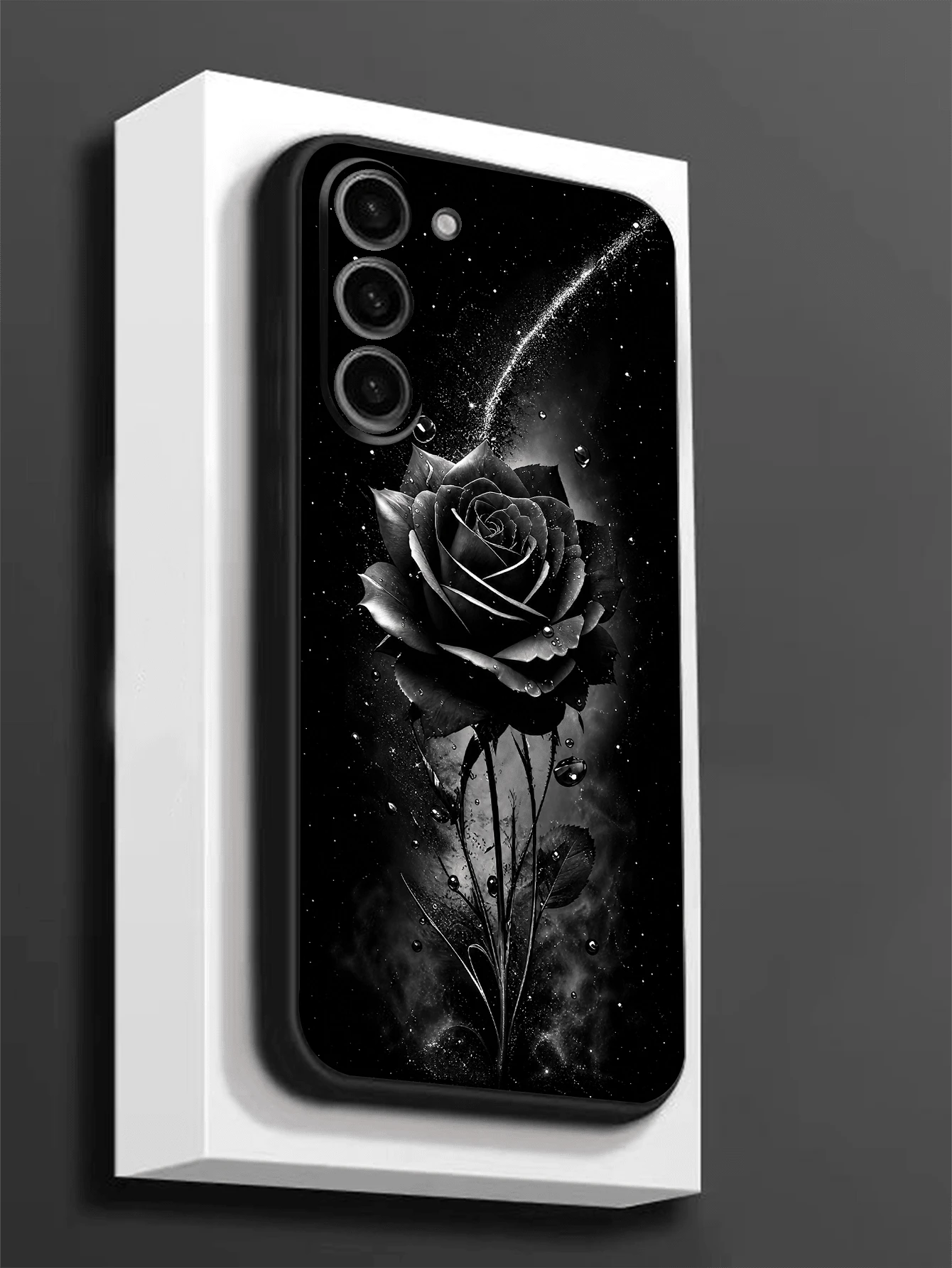 Luksuzna crna modna maskica za telefon sa cvetnim dezenom, premium anti-shock i anti-slip, kompatibilna sa Galaxy A04e/A05s/A13/A14/A15/A34/A35/A50/A52/A53/A54/S21/S22/S23/S24/S25/S25Ultra/24fe
