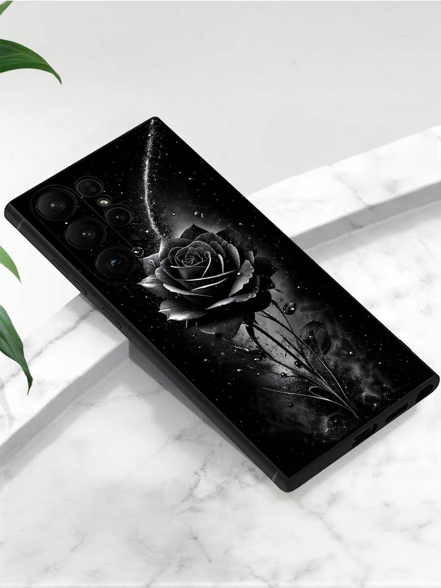 Luksuzna crna modna maskica za telefon sa cvetnim dezenom, premium anti-shock i anti-slip, kompatibilna sa Galaxy A04e/A05s/A13/A14/A15/A34/A35/A50/A52/A53/A54/S21/S22/S23/S24/S25/S25Ultra/24fe