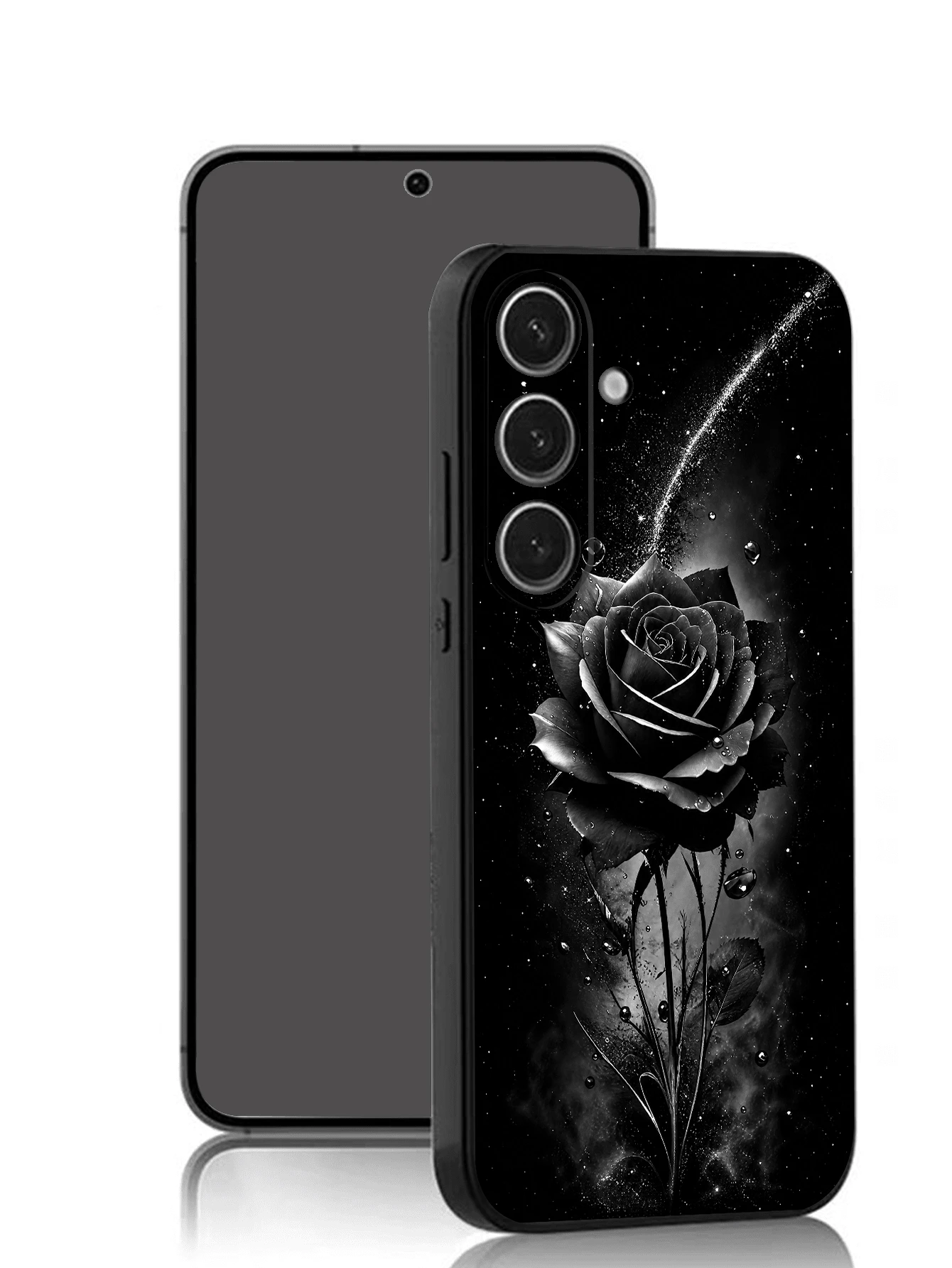 Luksuzna crna modna maskica za telefon sa cvetnim dezenom, premium anti-shock i anti-slip, kompatibilna sa Galaxy A04e/A05s/A13/A14/A15/A34/A35/A50/A52/A53/A54/S21/S22/S23/S24/S25/S25Ultra/24fe