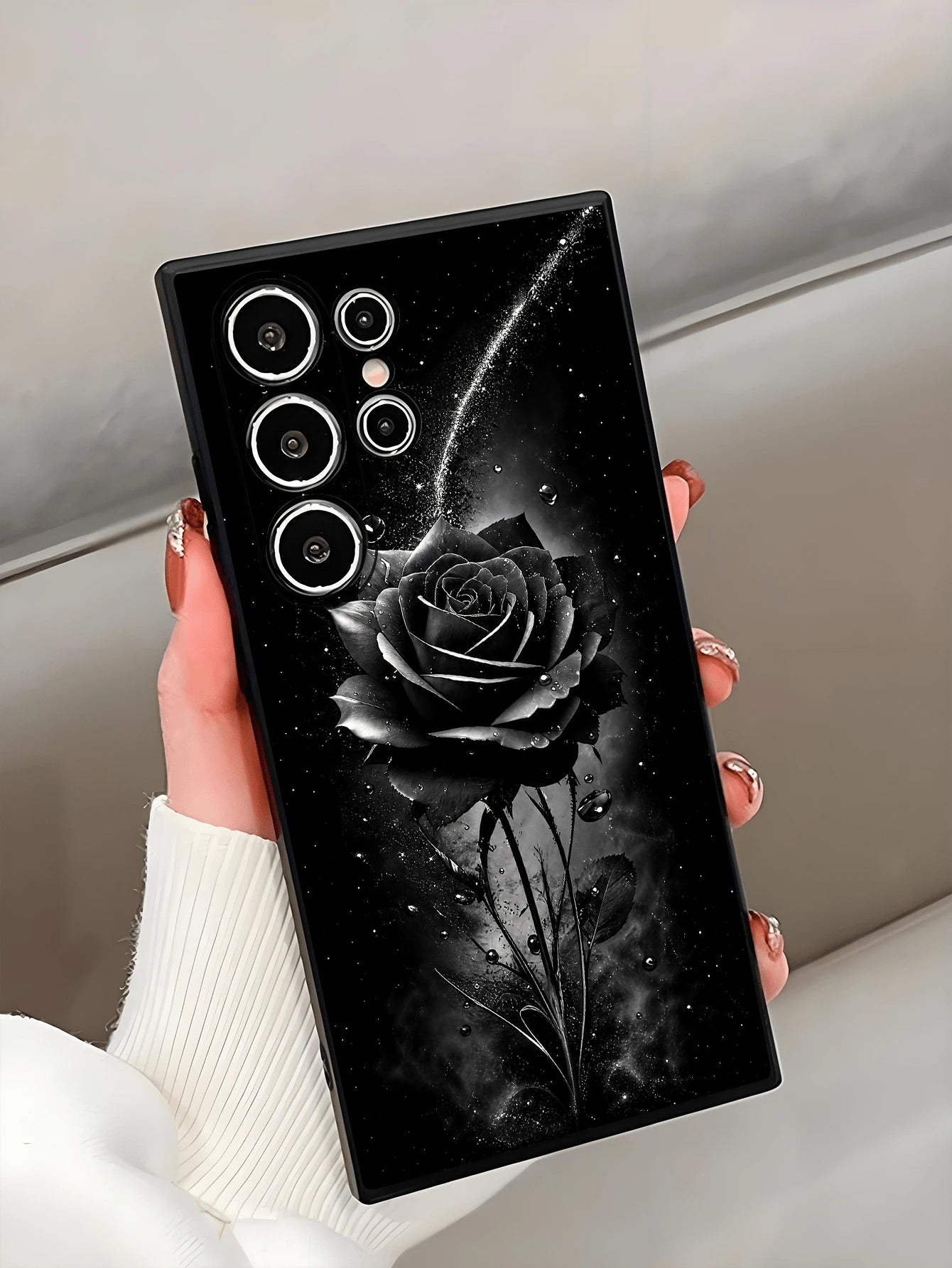 Luksuzna crna modna maskica za telefon sa cvetnim dezenom, premium anti-shock i anti-slip, kompatibilna sa Galaxy A04e/A05s/A13/A14/A15/A34/A35/A50/A52/A53/A54/S21/S22/S23/S24/S25/S25Ultra/24fe