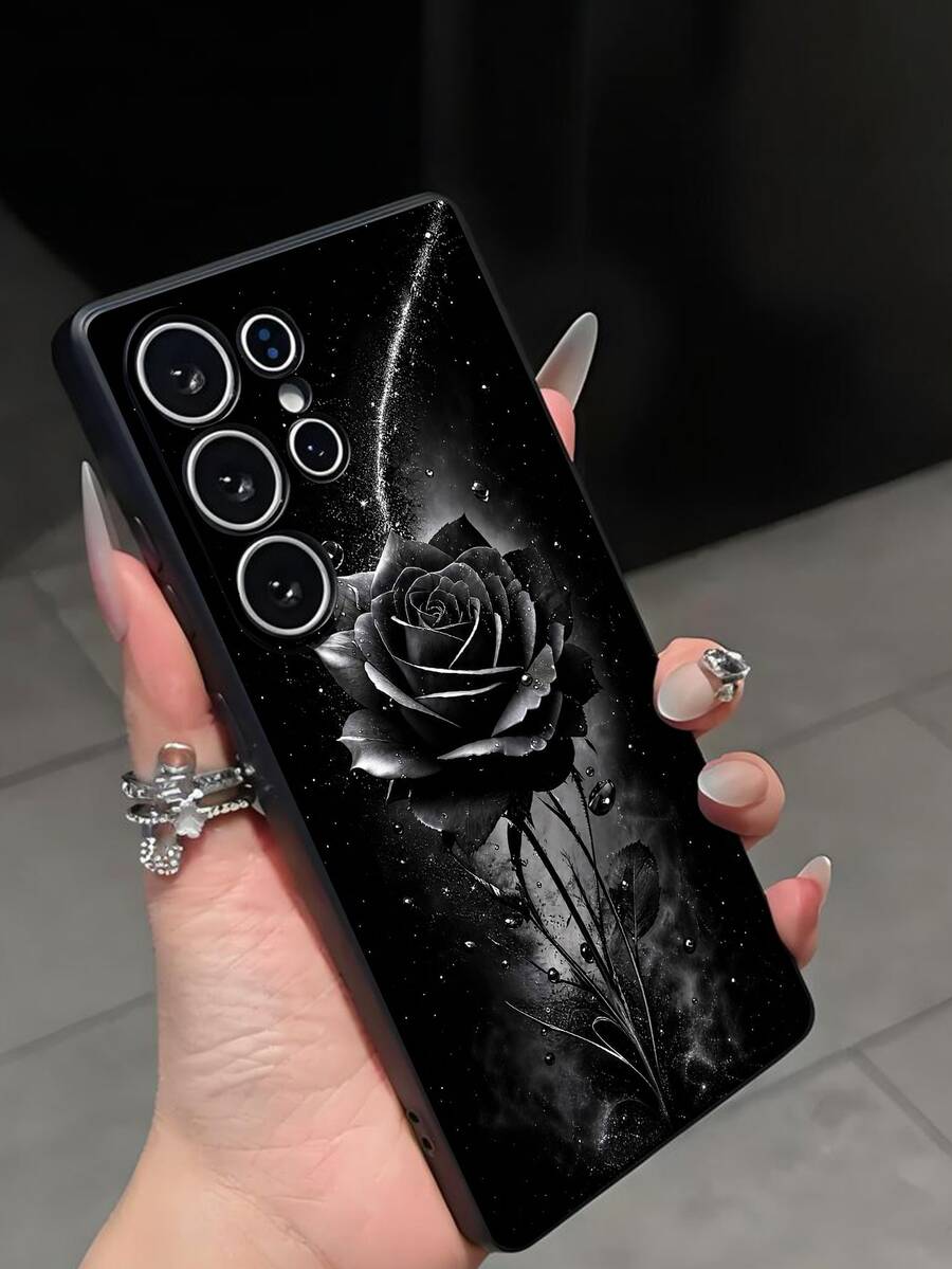 Luksuzna crna modna maskica za telefon sa cvetnim dezenom, premium anti-shock i anti-slip, kompatibilna sa Galaxy A04e/A05s/A13/A14/A15/A34/A35/A50/A52/A53/A54/S21/S22/S23/S24/S25/S25Ultra/24fe