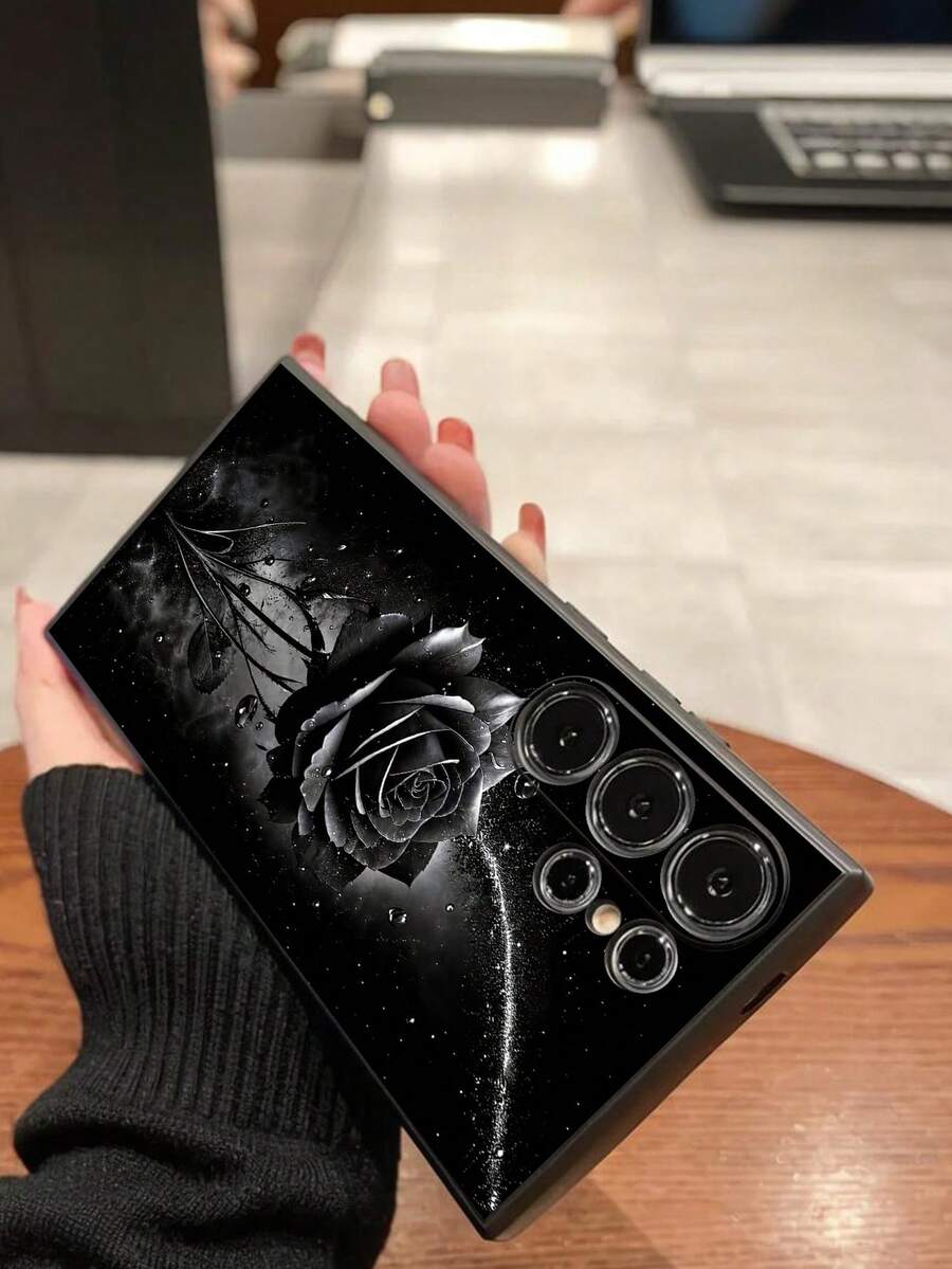 Luksuzna crna modna maskica za telefon sa cvetnim dezenom, premium anti-shock i anti-slip, kompatibilna sa Galaxy A04e/A05s/A13/A14/A15/A34/A35/A50/A52/A53/A54/S21/S22/S23/S24/S25/S25Ultra/24fe