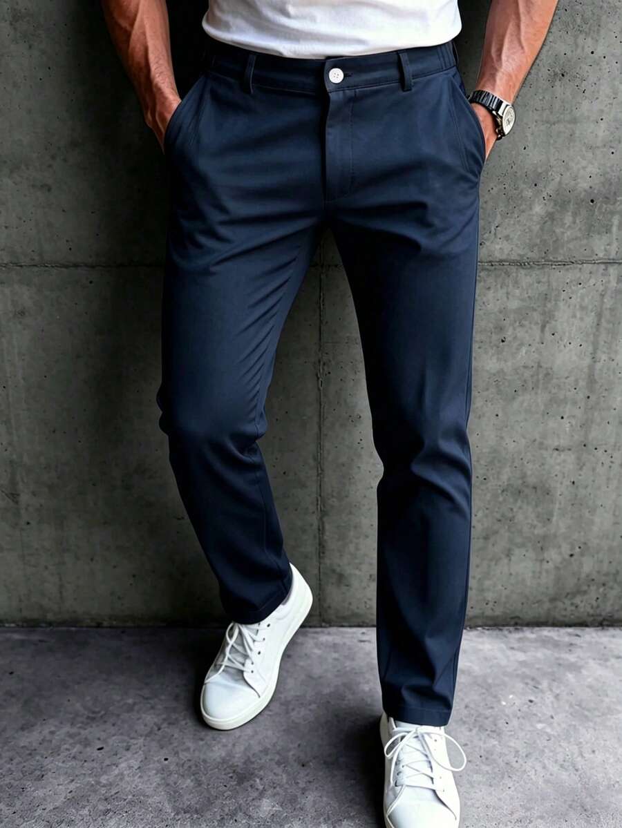 Muške ležerne pantalone za posao jednobojne sa kosim džepovima