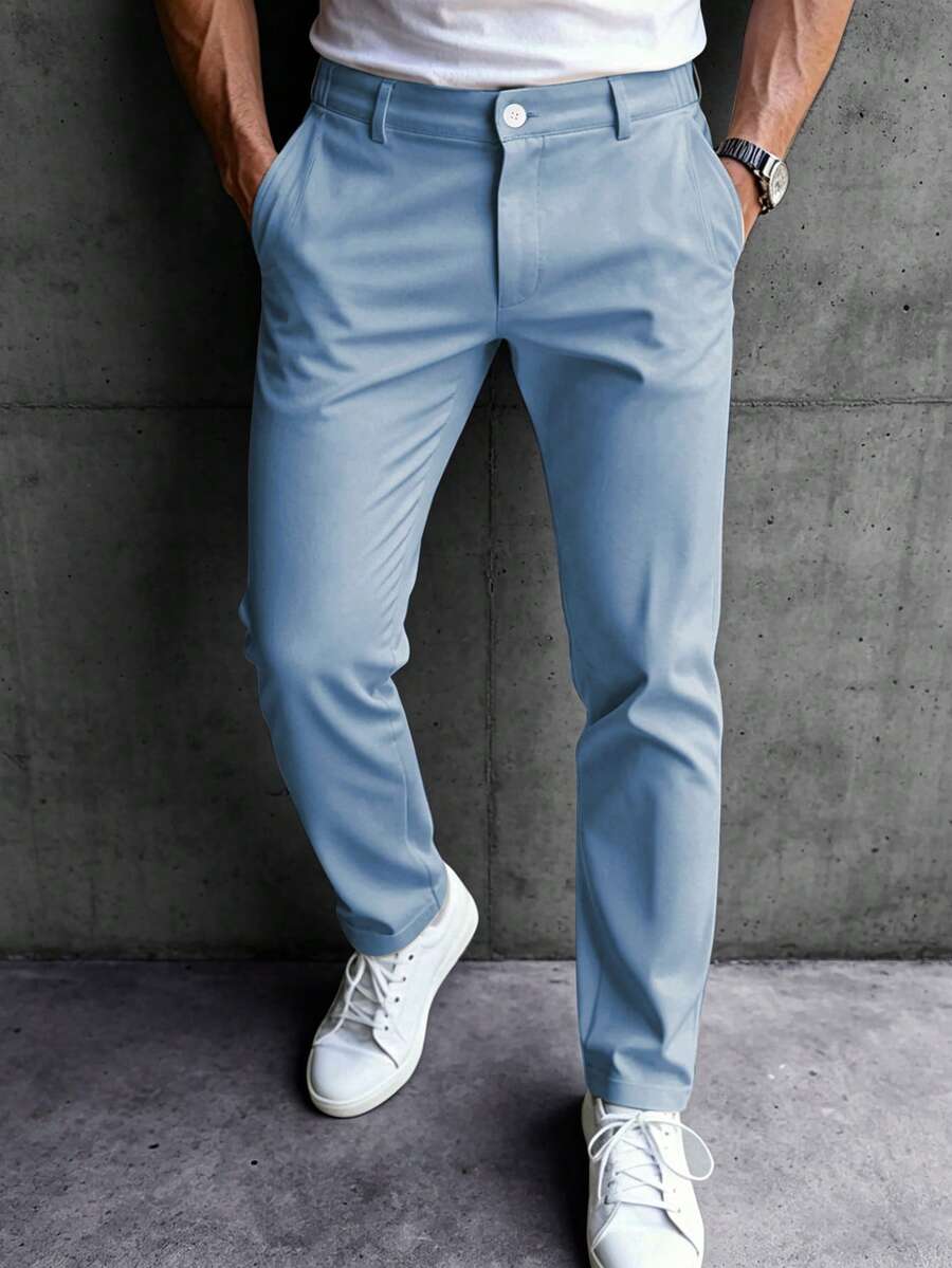 Muške ležerne pantalone za posao jednobojne sa kosim džepovima