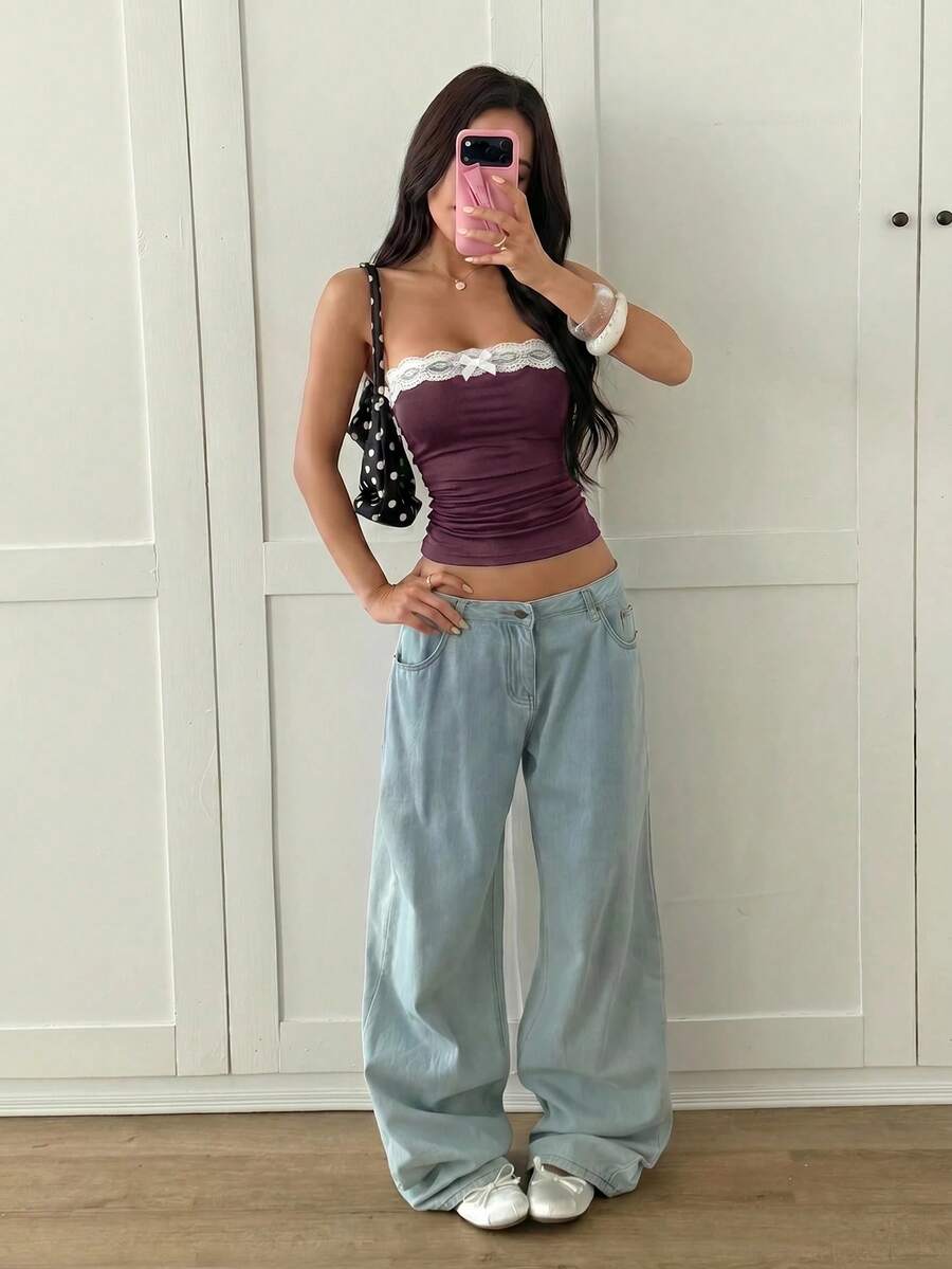 Ženski Ležerni Čipkasti Patchwork Seksi  Top
