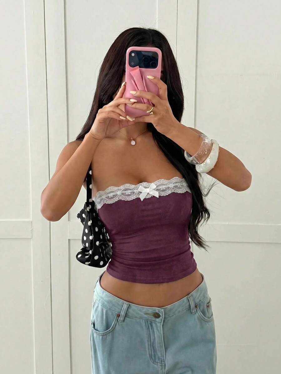 Ženski Ležerni Čipkasti Patchwork Seksi  Top